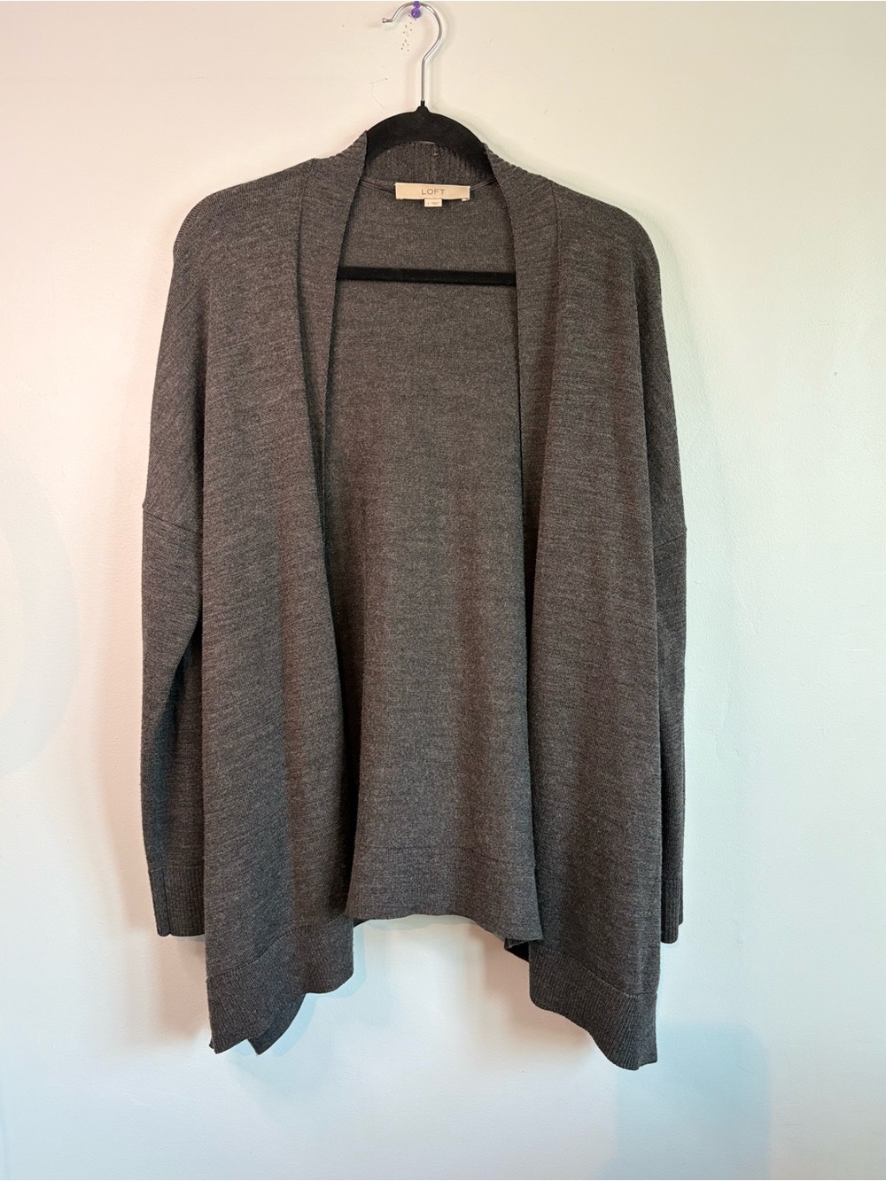 LOFT Gray Open-Front Draped Cardigan